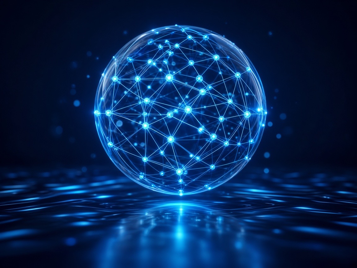 Glowing neural network sphere representing artificial intelligence